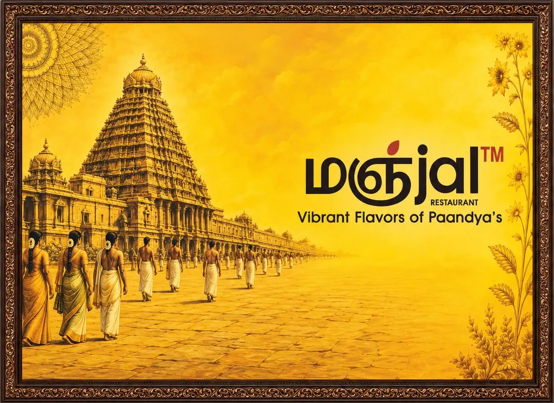 Manjal wall mural of a Pandya-era temple and pilgrims